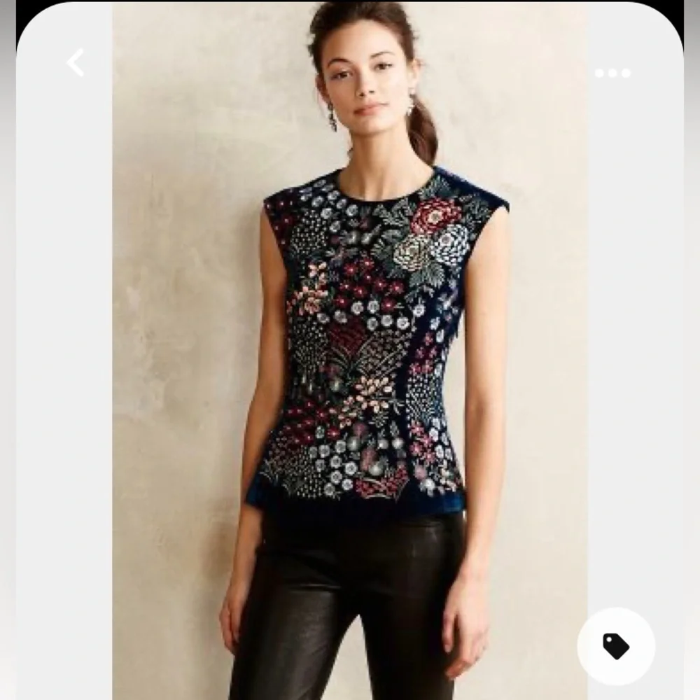 Anthropologie Floral Embroidered Top - Navy and Multicolor - Picture 1 of 9